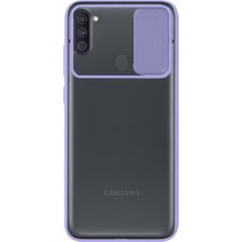 Caseart Samsung Galaxy A11 Kapak Lensi Açılır Kapanır Kamera Korumalı Silikon Kılıf - Lila