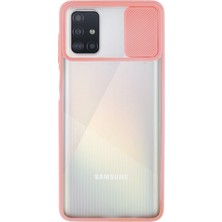 Caseart Samsung Galaxy A51 Kapak Lensi Açılır Kapanır Kamera Korumalı Silikon Kılıf - Pudra