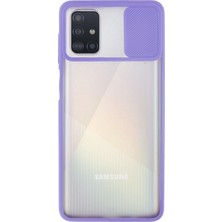 Caseart Samsung Galaxy A51 Kapak Lensi Açılır Kapanır Kamera Korumalı Silikon Kılıf - Lila