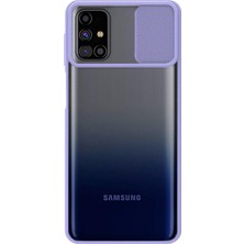 Caseart Samsung Galaxy M31S Kapak Lensi Açılır Kapanır Kamera Korumalı Silikon Kılıf - Lila