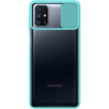 Caseart Samsung Galaxy M51 Kapak Lensi Açılır Kapanır Kamera Korumalı Silikon Kılıf - Turkuaz