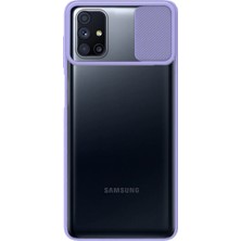 Caseart Samsung Galaxy M51 Kapak Lensi Açılır Kapanır Kamera Korumalı Silikon Kılıf - Lila