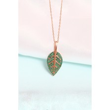 Lotus Gümüş Zeytin Yaprağı Motifli 14K Rose Gold Kaplama Kadın Kolye
