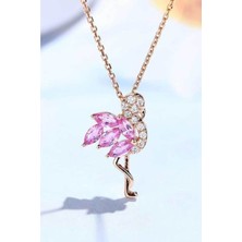 Lotus Gümüş Flamingo Pembe Taşlı 14K Rose Gold Kaplama Kadın Kolye