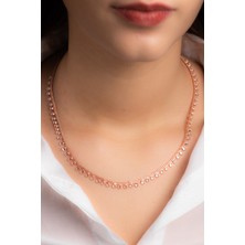 Hiç Gümüş Parlak Zirkon Taşlı Rose Altın Kaplama Kadın Gümüş Kolye 925 Ayar