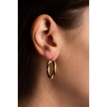 Hiç Gümüş Halka Küpe Gold Altın Kaplama Kadın Gümüş Küpe 925 Ayar