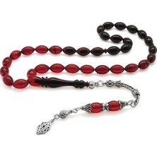 Gül Endam 925 Ayar Gümüş Püsküllü Arpa Kesim Süzme Kırmızı Ateş Kehribar Tesbih