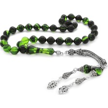 Gül Endam 925 Ayar Gümüş Püsküllü Istanbul Kesim Süzme Yeşil Ateş Kehribar Tesbih