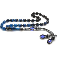 Gül Endam 1000 Ayar Gümüş Kazaz Püsküllü Arpa Kesim Süzme Mavi Sıkma Kehribar Tesbih