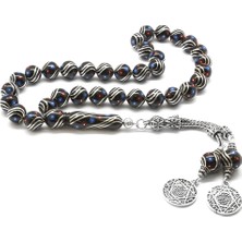 Gül Endam 925 Ayar Gümüş Püsküllü Gümüş-Firuze-Mercan Işlemeli Erzurum Oltu Taşı Tesbih