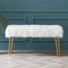 Puf Bench Peluş Gold Ayak - Beyaz