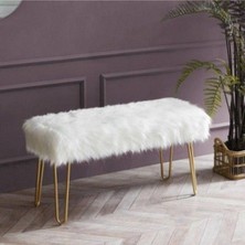 Puf Bench Peluş Gold Ayak - Beyaz