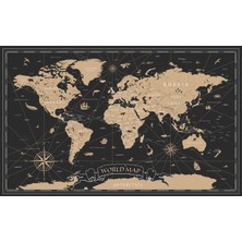 Gamze Store Dünya Haritası Altın Detaylı Tek Parça Cotton Canvas Tablo