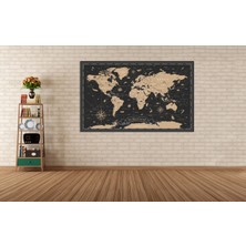Gamze Store Dünya Haritası Altın Detaylı Tek Parça Cotton Canvas Tablo
