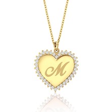 Lilarote Harfli Taşlı Kalp Kolye