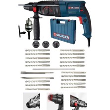 Graizer Alman 3000 Watt Kırıcı Delici Hilti Matkap Metal Şanzumanlı ++ 20 Adet Uç ++Yedek Mandren