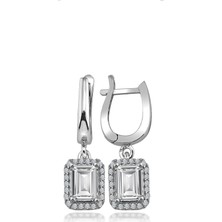 Pigado Swarovski Taşlı Baget Kare Gümüş Küpe