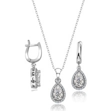 Pigado Swarovski Taşlı Damla Gümüş Kolye Küpe