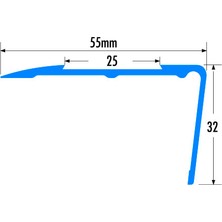 Tekprofil Alüminyum Merdiven Profili 55x32mm (25mm Titan Kaydırmaz Bant) BOY3m