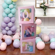 Hayaller Dükkanı One Yazılı Demonte 25 cm Şeffaf Kutu Set Pembe
