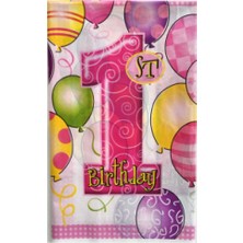 Hayaller Dükkanı Masa Örtüsü 1 Yaş Happy Bırthday 108X180CM Pembe Pk:1
