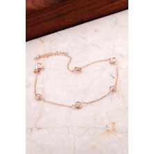 Sümer Telkari Sıra Taşlı Rose Gümüş Zincir Bileklik