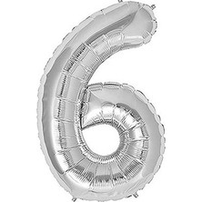 PartiG Rakam Folyo Balon 6 Gümüş 100 cm (Rps)
