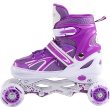 Furkan Toys F-Sports  Mor Ayarlabilir 2+2 Işıklı Metal Alıştırma Pateni Çanta