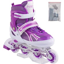 Furkan Toys F-Sports  Mor Ayarlabilir 2+2 Işıklı Metal Alıştırma Pateni Çanta
