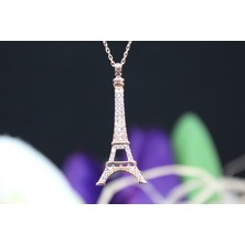Era Gold Silver Eiffel Kulesi Motifi Taş Işlemeli 925 Ayar Gümüş Kadın Kolye