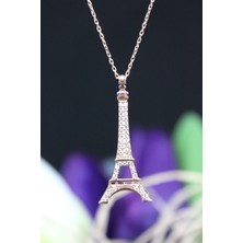 Era Gold Silver Eiffel Kulesi Motifi Taş Işlemeli 925 Ayar Gümüş Kadın Kolye