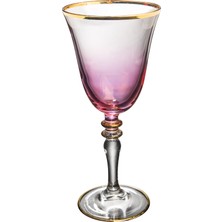 Kcd Soprano Pembe Kesme El Dekor Yaldızlı Desenli Cam 6 Adet Ayaklı Bardak Kadeh