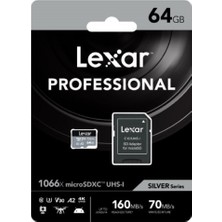 Lexar 64GB Professional 1066X UHS-I MicroSDXC Memory Card + SD Adaptör (Silver Series)