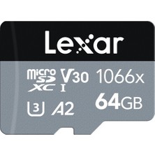 Lexar 64GB Professional 1066X UHS-I MicroSDXC Memory Card + SD Adaptör (Silver Series)