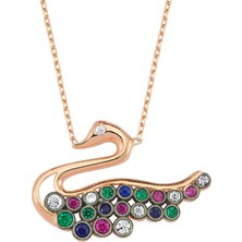 Altın Sepeti Rose Gümüş Renkli Taş Kuğu Kolye G872KLR2