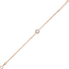 Altın Sepeti Rose Gümüş Pırlanta Işçilikli Tektaş Bileklik G176BLR2