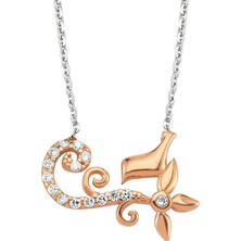 Altın Sepeti Rose Gümüş Kuş ve Çiçek Kolye G882KL