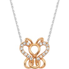 Altın Sepeti Gümüş Rose Beyaz Renk Kelebek Kolye G881KLR2