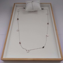 Modamugo Spor Uzun İnce Taşlı Zincir Kolye Rodyum