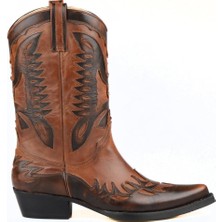 FootCourt Kartal Figürlü Kahverengi Erkek Kovboy Çizmesi