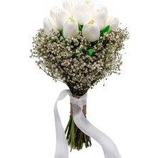 Lora Wedding 20 Adet Islak Lale Ve Kurutulmuş Cipsolu Gelin Buketi, El Buketi, Gelin Çiçeği