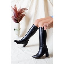 Hakiki Deri Siyah Kadın Deri Çizme Dp02-0404
