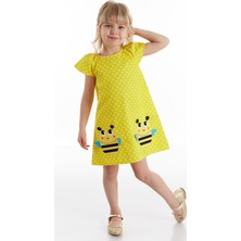 Denokids Puanlı Arılar Kız Çocuk Elbisesi Eğlenceli Tasarım 3D Arı Aplikeli Türkiye Menşeli