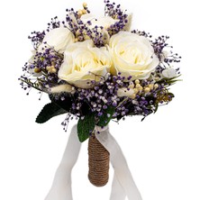 Yapay Gül ve Kurutulmuş Çiçekli Gelin Buketi, El Buketi, Gelin Çiçeği