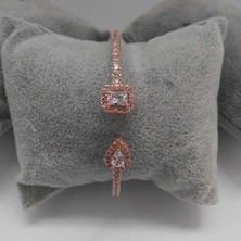 Modamugo Zirkon Taşlı Kelepçe Pirinç Bileklik Rose Renk