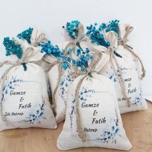 Hayaller Dükkanı 30 Adet Kişiye Özel Tasarım Isimli Kese Mavi Konsepet Kuru Çiçekli Söz Hediyesi, Nişan Hediyesi Nikah Şekeri