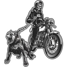 Sticker Atölyesi Köpek ve Motorcu Kurukafa Sticker - 13093