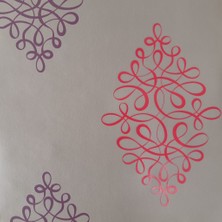 Golden Caselio Ithal Vizon Üzerine Mor ve Pembe Damaks Desenli Kadifemsi Kabartma Desenli Duvar Kağıdı