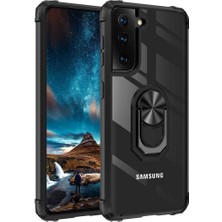 Case 4U Samsung Galaxy S21 Plus Uyumlu Kılıf Armor Serisi Manyetik Yüzüklü Renkli Köşe Korumalı Şeffaf Silikon Mola Siyah