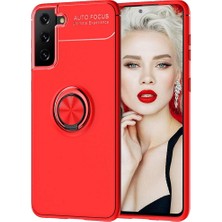 Case 4U Samsung Galaxy S21 Uyumlu Kılıf Autofocus Shockprof Ravel Yüzüklü Standlı Slikon Kapak Kırmızı